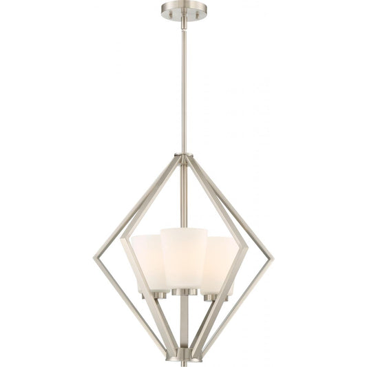 Nome - 3 Light Pendant with Satin White Glass - Brushed Nickel Finish