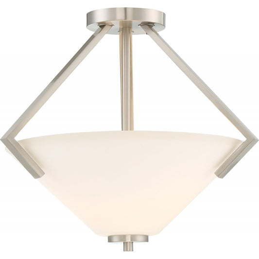 Nome - 2 Light Semi Flush with Satin White Glass - Brushed Nickel Finish (Transitional)