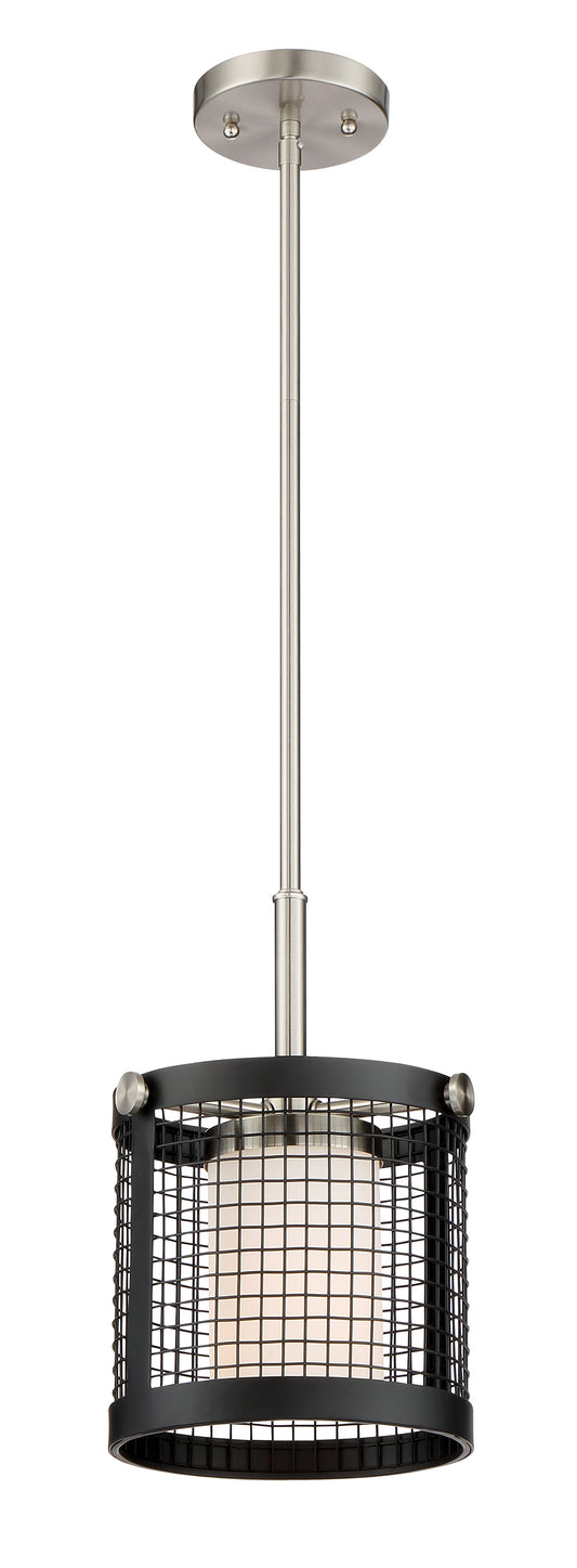 Pratt - 1 Light Mini Pendant with White Glass, Black Finish and Brushed Nickel Accents