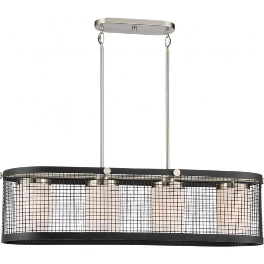 Pratt - 4 Light Island Pendant with White Glass - Black Finish with Brushed Nickel Accents