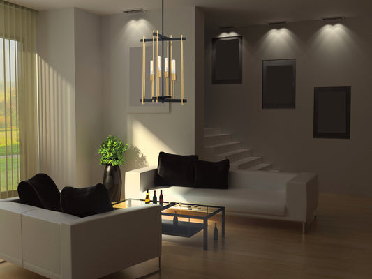 Marion - 4 Light Pendant - Aged Bonze Finish with Natural Brass Accents
