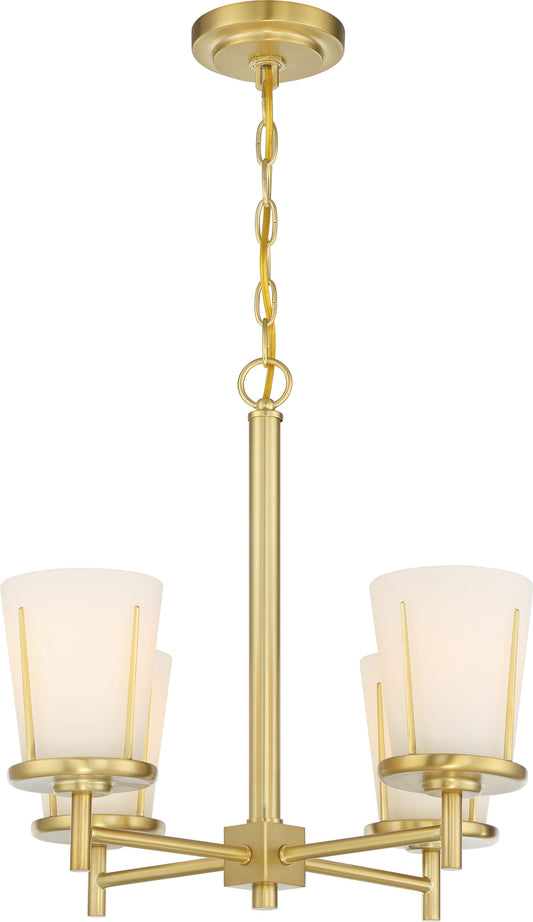 Serene - 4 Light Chandelier with Satin White Glass - Natural Brass Finish