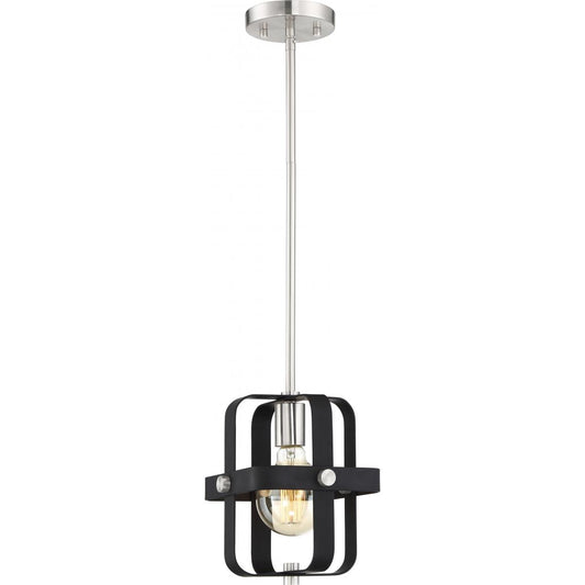 Prana - 1 Light Mini Pendant with Matte Black Finish and Brushed Nickel Accents