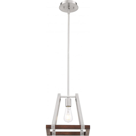 Outrigger - 1 Light Mini Pendant with Brushed Nickel and Nutmeg Wood Finish