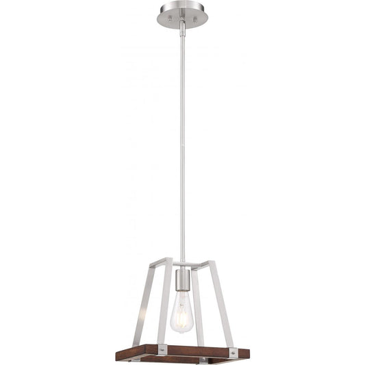 Outrigger - 1 Light Mini Pendant with Brushed Nickel and Nutmeg Wood Finish