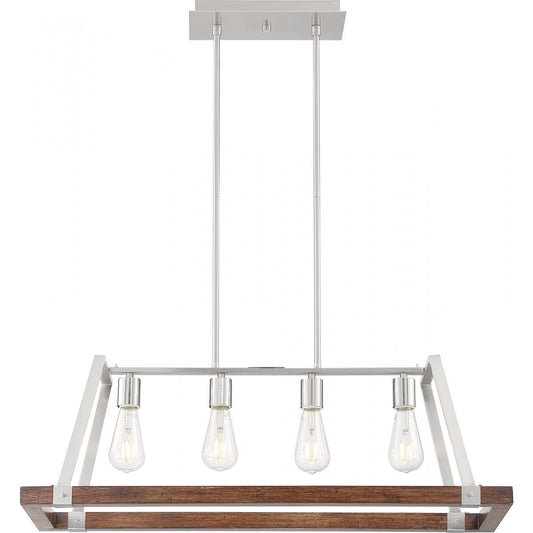 Outrigger - 4 Light Island Pendant with - Brushed Nickel and Nutmeg Wood Finish