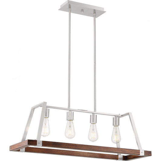 Outrigger - 4 Light Island Pendant with - Brushed Nickel and Nutmeg Wood Finish