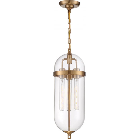 Fathom - 3 Light Pendant - with Clear Glass - Natural Brass Finish