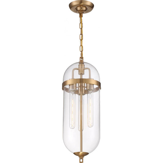 Fathom - 3 Light Pendant - with Clear Glass - Natural Brass Finish