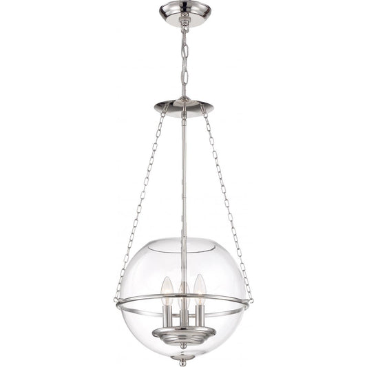 Odyssey - 3 Light Pendant - with Clear Glass - Polished Nickel Finish
