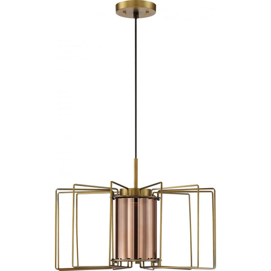 Wired - LED Pendant with Copper Glass - Vintage Brass Finish