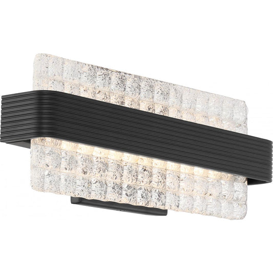 Ceres - 12 Watt LED Vanity with Ice Cube Glass - Matte Black Finish