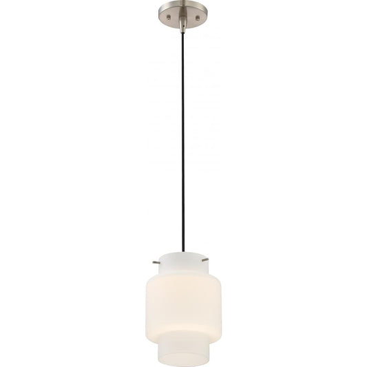 Del - LED Mini Pendant with White Opal Glass - Brushed Nickel Finish