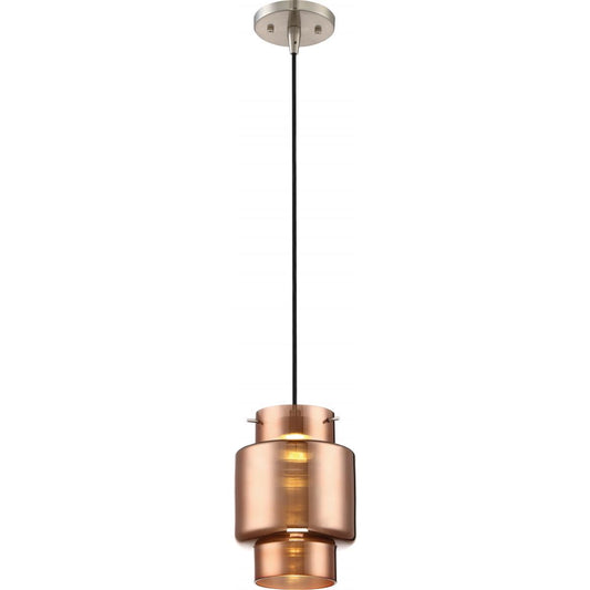 Del - LED Mini Pendant with Copper Glass - Brushed Nickel Finish